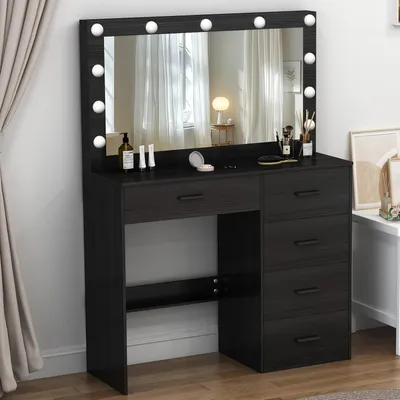 Immagine prodotto di Tavolino da trucco con specchio - Comodino con cassetti - Ideale per il trucco - Illuminazione LED regolabile - Dimensioni: 36 x 80 x 131 cm