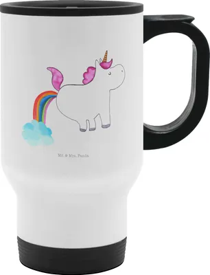 Produktbild von Mr. & Mrs. Panda Thermobecher Edelstahl Einhorn Pupsen - Weiß - Geschenk, Glitzer, trinkbecher mit deckel, Isolierbecher, Freundin, Thermotrinkbecher, Kaffeebecher To Go