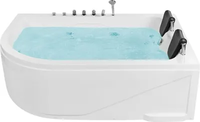 Zdjęcie produktu dla BELIANI Wanna narożna z hydromasażem biała akrylowa z oświetleniem LED i zagłówkami lewostronna