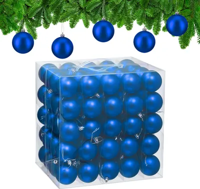 Image de Lot de 100 boules de Noël Relaxdays, décorations de Noël, finition mate, boules de sapin, décorations pour sapin de Noël de ∅ 6 cm, bleu