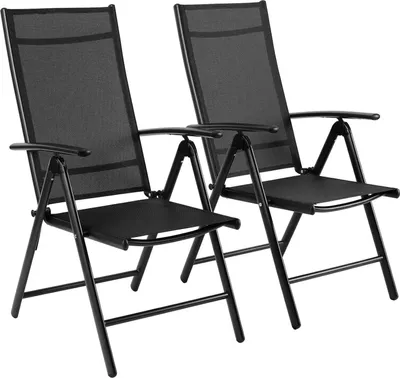Immagine prodotto di Set di 2 sedie da giardino - Sedie pieghevoli in alluminio - Schienale regolabile in 7 posizioni - Schienale alto - Braccioli - Tessuto Teslin traspirante - 72x60x107 cm - Nero