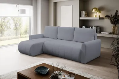 Zdjęcie produktu dla Narożnik SPRINT 230x149 do salonu funkcja spania pojemnik szary boucle