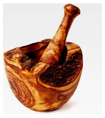 Produktbild von Mörser und Stößel aus Olivenholz im Naturschnitt, ca. 16 cm