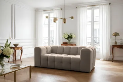 Produktbild von Sofa Designersofa SOLVIE 2-Sitzer in Stoff Tiffani Taupe