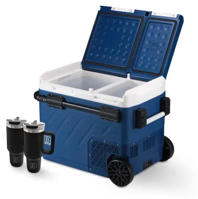 Produktbild von Brisby Profi Dual-Zone-Kompressorkühler 58,1 Liter - 12 V und 230 V - Für Auto, Boot und Camping Inklusive 2 Thermobecher