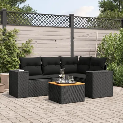 Produktbild von "2024"cloris 5-tlg. Garten-Sofagarnitur mit Kissen Schwarz Poly Rattan - Gartenmöbelgarnituren CHY23470721