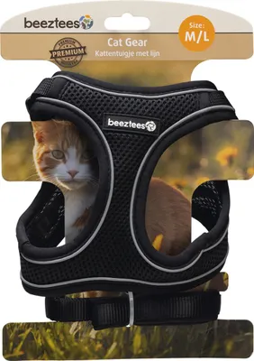Produktbild von Beeztees Katzengeschirr mit Leine aus Nylon schwarz, Größe: M/L