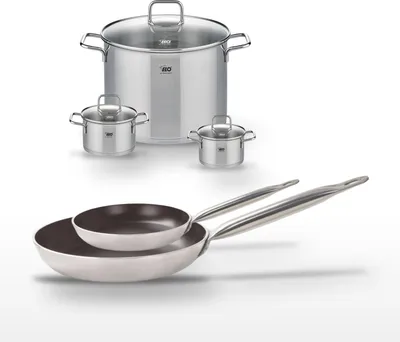 Image de Lot Poêles 24/32 cm avec revêtement céramique sans PFAS et Faitouts 12/14/26 cm Elo Bistro Line Citrin