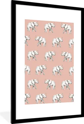 Produktbild von MuchoWow® MuchoWow® Gerahmtes Poster Elefant - Pastell - Muster 60x90 cm - Poster mit zchwarzem Bilderrahmen - Dekoration - Wandposter Wohnzimmer - Hochwertig