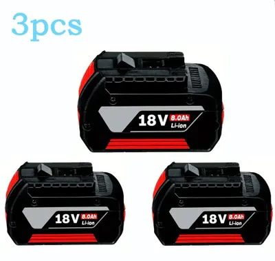 Immagine prodotto di Set di batterie da 18 V - Batterie per utensili con caricabatterie - 3 batterie agli ioni di litio da 8,0 Ah (8000 mAh) - Batterie di ricambio per GBA, GSR, GSB, BAT618, BAT609, BAT620