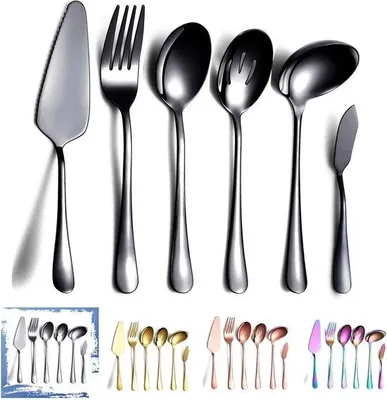 Immagine prodotto di Set di posate da 30 pezzi, set da portata da 6 pezzi, nero/oro/rame
