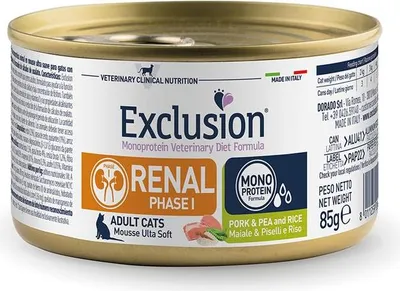 Produktbild von Exclusion Renal Cat Schwein & Erbse Phase I 85 g Katzennassfutter