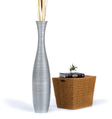 Produktbild von Leewadee Hohe Bodenvase 105 cm aus Mangoholz in silber