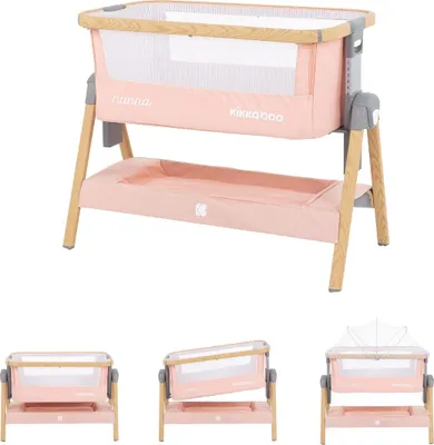 Produktbild von Kikkaboo Beistellbett Nanna Matratze höhenverstellbar Moskitonetz Räder Korb pink