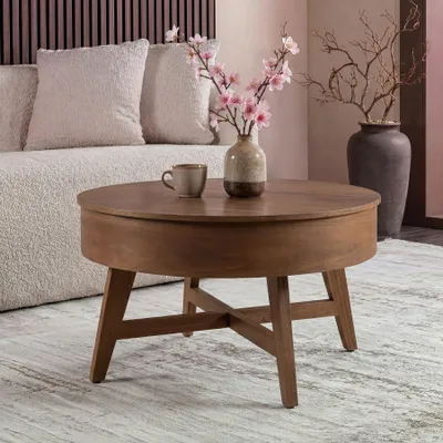 Produktbild von riess-ambiente Couchtisch KYOTO 70cm braun massives Mangoholz im Walnuss-Design Beistelltisch mit Stauraum