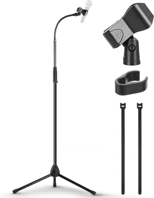 Obrázek produktu pro Mikrofonní stojan Pyle, Stojan, Flexibilní nastavitelné rameno, S univerzálním 5/8" adaptérem, Mikrofonní klip, Skládací, Nastavitelná výška
