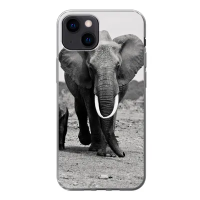 Produktbild von MuchoWow® Handyhülle Schutzhülle Hülle für iPhone 13 mini Elefant - Kind - Schwarz - Weiß Silikon Softcase Handy Hülle - Softcase