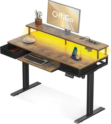 Imagen del producto de Escritorio con altura ajustable y cajones, 120 cm, color marrón
