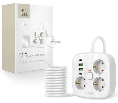 Produktbild von Tech-Protect Pcs3X4 Steckdosenleiste, 3 Netzsteckdosen, 2Xusb-A, 2Xusb-C 200 cm - Weiß