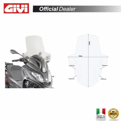 Immagine prodotto di Parabrezza GIVI trasparente intercambiabile 84x69cm per PIAGGIO Mp3 300 HPE