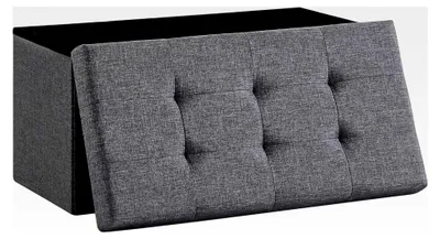 Produktbild von Sitzbank mit Stauraum, Polsterbank, Sitzhocker, Sitztruhe, belastbar bis 300 kg, 76 x 38 x 38 cm (Leinen - Dunkelgrau)