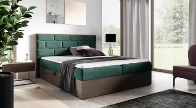 Produktbild von Boxspringbett Bett BEILA 200x200cm Dunkel Eiche Stoff Grün inkl. Bettkasten