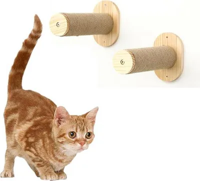 Produktbild von Famanu Kratzbaum Klimwand Set von 2 - Echtholz - Katzenwand Klimmrek - Kattentreppe - Wandmontage - 8 x 27 cm