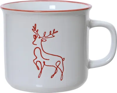 Produktbild von Tasse Steingut mit Griff 8cm Hirsch Motiv 285ml Weiß