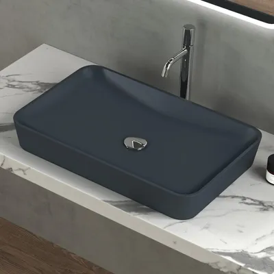 Image de doporro Lavabo vasque à poser gris noir anthracite mat 60cm Colossum815 en fonte minérale solid surface 60x40x9cm