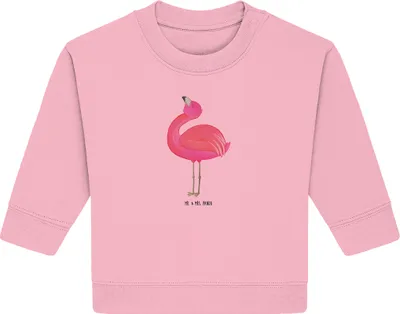 Produktbild von Mr. & Mrs. Panda Organic Baby Pullover Flamingo Stolz 6. - 12. Monat - Baumwolle Pink - Geschenk, Beste Freundin, Mama, Rosa, Bullover