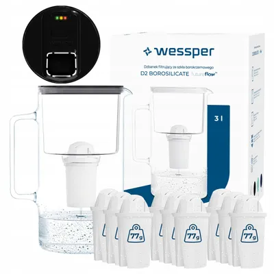 Produktbild von Wessper D2 BOROSILICATE futureflow™ Wasserfilterkanne 3 L Schwarz – mit 10 AquaClassic Filter