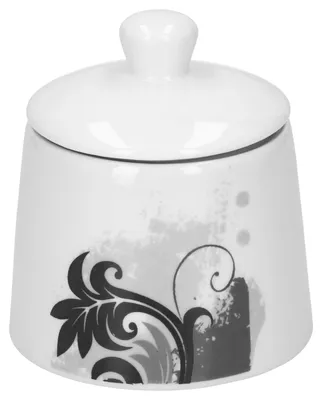 Produktbild von Zuckerdose Black Flower Porzellan Grau-Schwarz 26cl Ø 9 cm H 10 cm mikrowellen- & spülmaschinengeeignet
