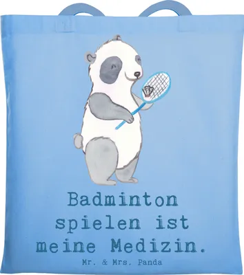 Produktbild von Mr. & Mrs. Panda Jutebeutel Panda Badminton  - Sky Blue - Geschenk, Beutel, spielen, Tasche, Laptoptasche, Tote Bag, Einkaufstüte, Uni