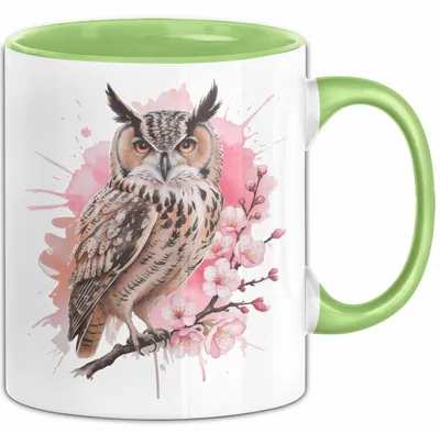Produktbild von Eule Tierliebhaber Tasse Geschenk Lustige Geschenkidee Spruch Eule Kirschblüte (Grün)