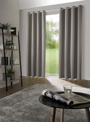 Produktbild von heimtexland ® 1 Paar Verdunklungsgardinen Thermovorhänge Ösenschal  Typ139 Schlamm HxB 245 x 135 cm