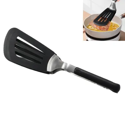Produktbild von Doppelwender,Silikon Edelstahl Servierzange,Omelettenwender,Anti-Rutsch-Griff, Großes Schaufelblatt, Schwarz