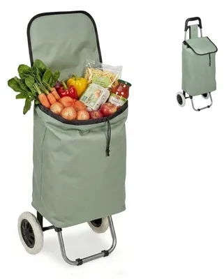 Obrázok produktu pre Skladací nákupný vozík Relaxdays, odnímateľná taška 28 l, nákupný vozík s kolieskami VxŠxH: 92,5 x 42 x 28 cm, šalviová