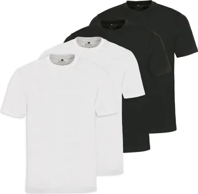 Produktbild von hajo Herren T-Shirt, 4er Pack - Basic, Kurzarm, Rundhals, Baumwolle, uni Schwarz / Weiß XL