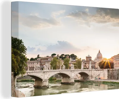 Obrázek produktu pro OneMillionCanvasses® - Obrazy na plátně - 140x90 cm, Řím - Západ slunce - Most, Nástěnné umění tisk Nástěnná dekorace - Fotografie na plátně - Malba na dřevěném rámu