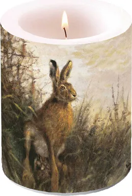 Produktbild von Kerze mit Jagdmotiv eines Hasen