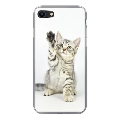 Produktbild von MuchoWow® Handyhülle Schutzhülle Hülle für iPhone SE 2022 Kätzchen - Pfote - Weiß - Mädchen - Kinder - Jungen - Kind Silikon Softcase Handy Hülle - Schutzhülle