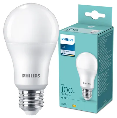 Zdjęcie produktu dla Philips Żarówka bańkowa 100 W A60 E27, 13 W, 100 W, E27, 1521 lm, 15000 h, Zimne białe