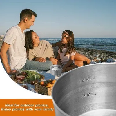 Zdjęcie produktu dla Stal nierdzewna camping camping, camping dla 2-3 osób, zwijalna duża pojemność, 1,5 l, zestaw do gotowania, camping, wyposażenie do kempingu, turystyka, piknik, BBQ, gotowanie