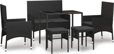 Produktbild von vidaXL 6-tlg. Garten-Lounge-Set mit Kissen Schwarz Poly Rattan