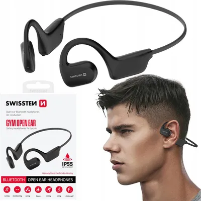 Zdjęcie produktu dla Swissten, słuchawki sportowe przewodnictwo kostne Bluetooth 10-godzinna bateria, czarny