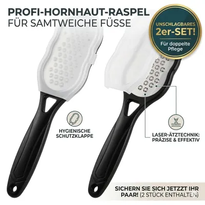 Obrázek produktu pro Sada 2 ks profesionálních pilníků na zrohovatělou kůži z nerezové oceli s odkapávací miskou, 20 cm, černá