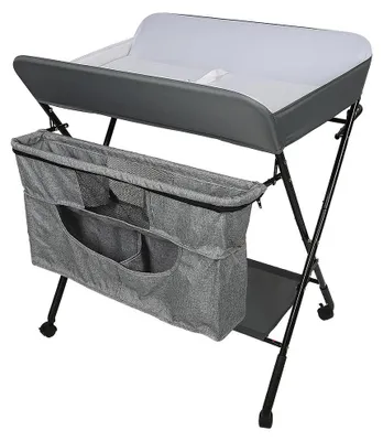Produktbild von Baby Wickeltisch - Klappbar - Metallgestell - Seitlicher Aufbewahrungskorb - Tragkraft 10 kg - Grau