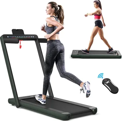 Produktbild von COSTWAY 2 in 1 Walking Pad & Laufband, App-kontrolliert, Bluetooth, LED Display, 1-12 km/h, bis 120kg belastbar, inkl. Handyhalterung, klappbar (Grün)