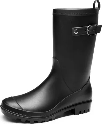 Produktbild von DREAM PAIRS Damen Gummistiefel Hohe Regenstiefel mit verstellbarer Schnalle und niedrigem Absatz,Farbe: SCHWARZ, Größe: 42