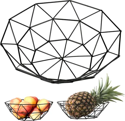 Produktbild von Obstkorb Metall Obstschale moderner skandinavischer Dekokorb in Mattschwarz 26x26x9cm mit großem Fassungsvermögen